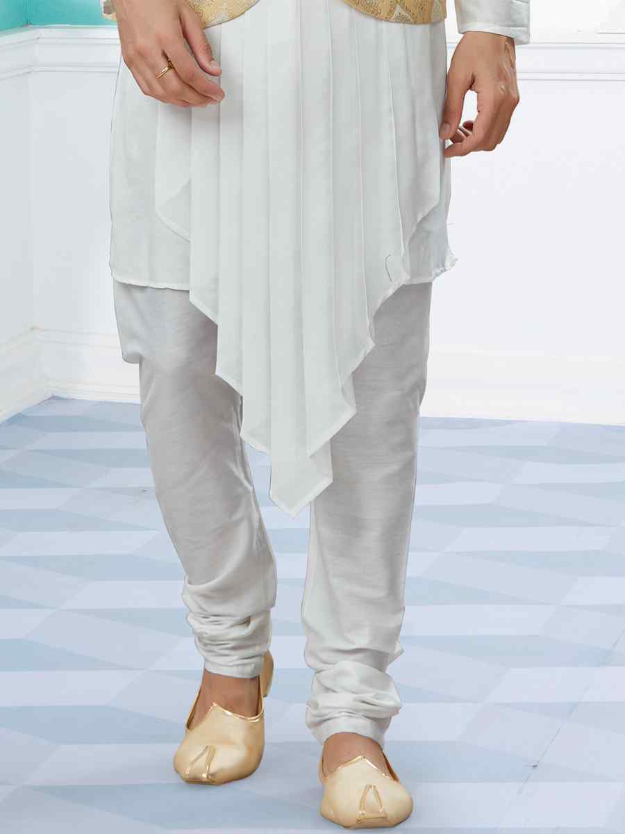 Off White Silk Dupion Woven Festival Party Kurta