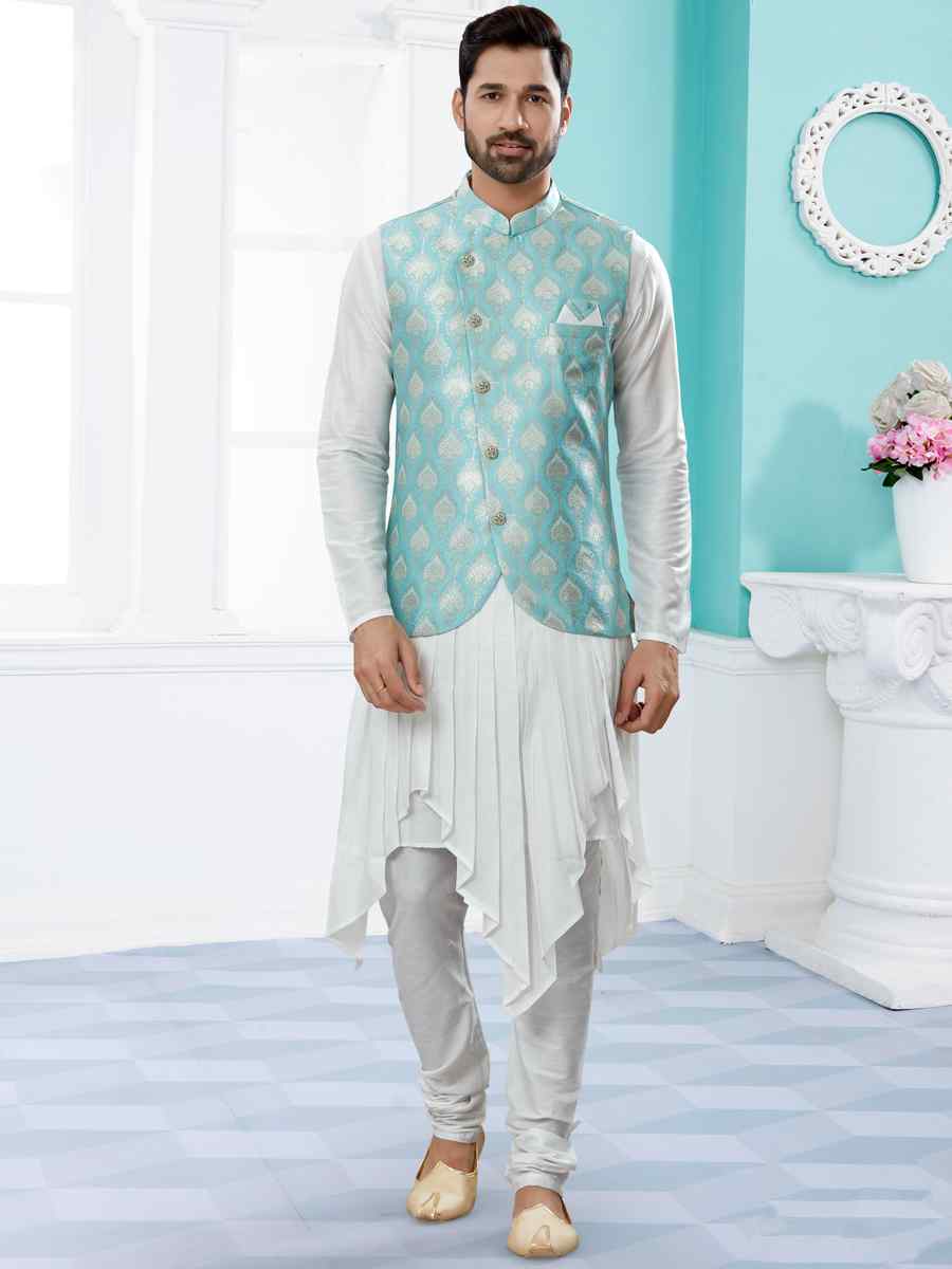 Off White Silk Dupion Woven Festival Party Kurta