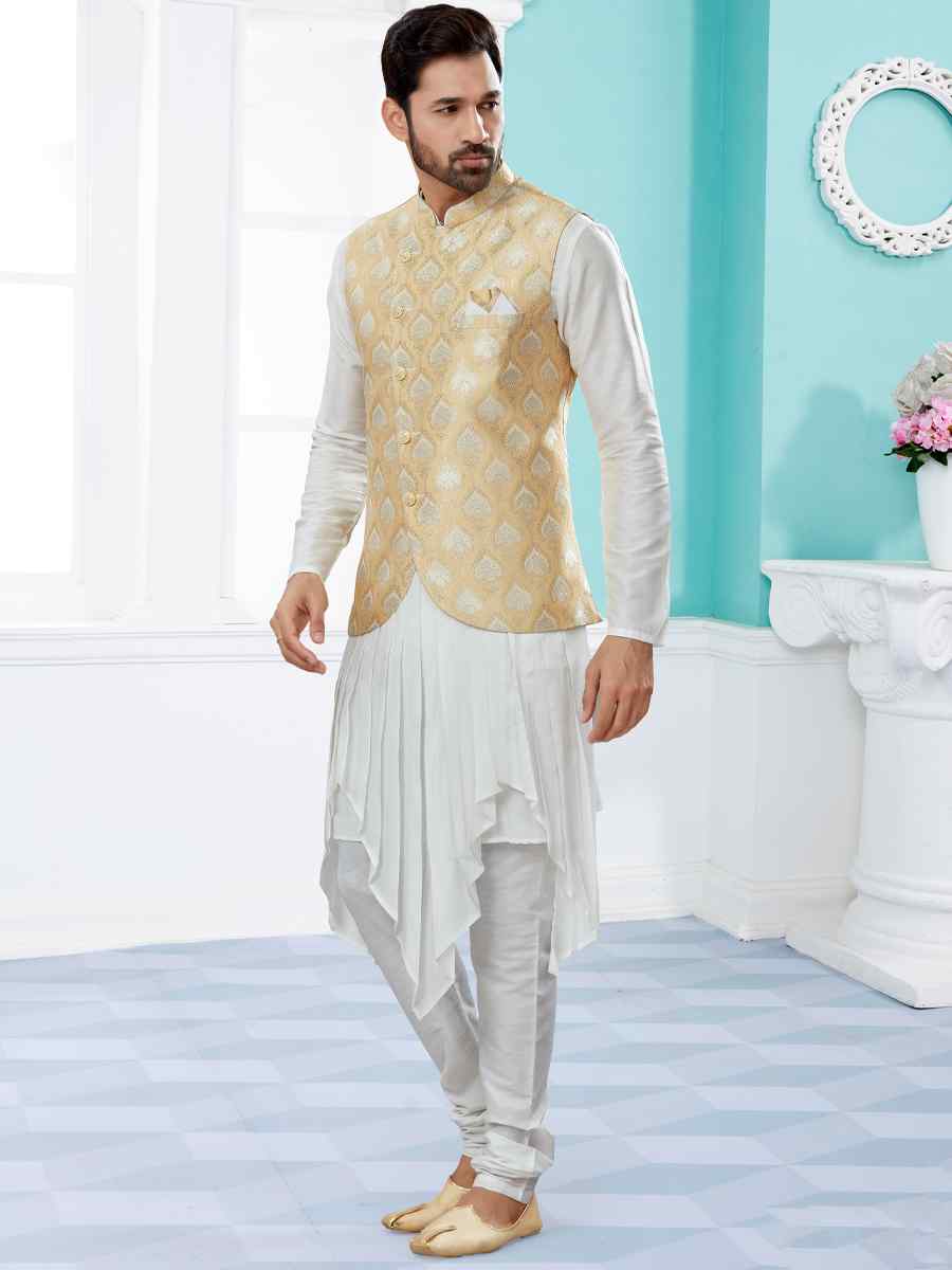 Off White Silk Dupion Woven Festival Party Kurta