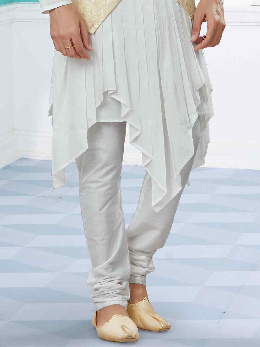 Off White Silk Dupion Woven Festival Party Kurta