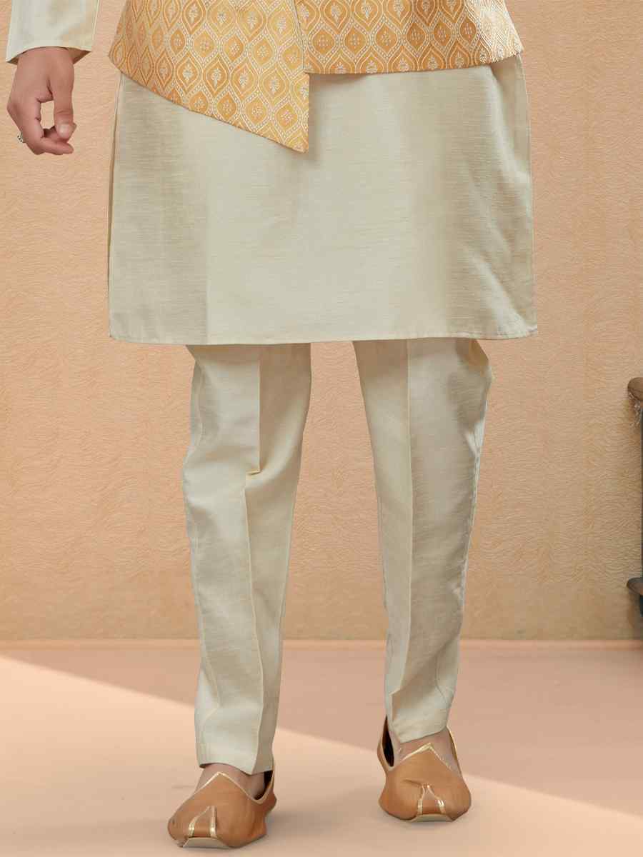 Off White Silk Dupion Woven Festival Party Kurta