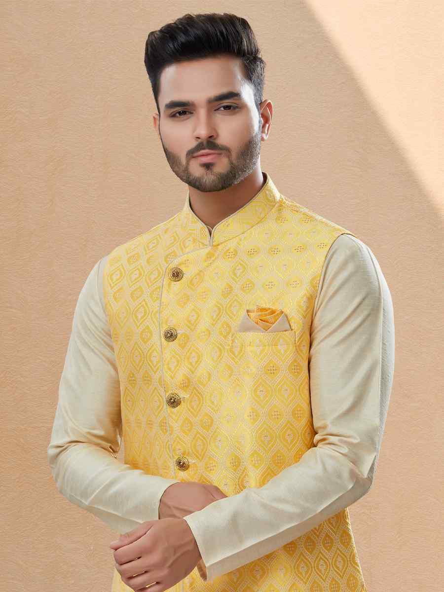 Off White Silk Dupion Woven Festival Party Kurta