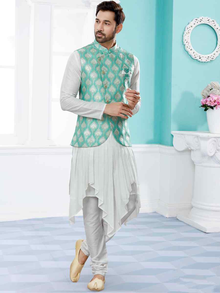 Off White Silk Dupion Woven Festival Party Kurta