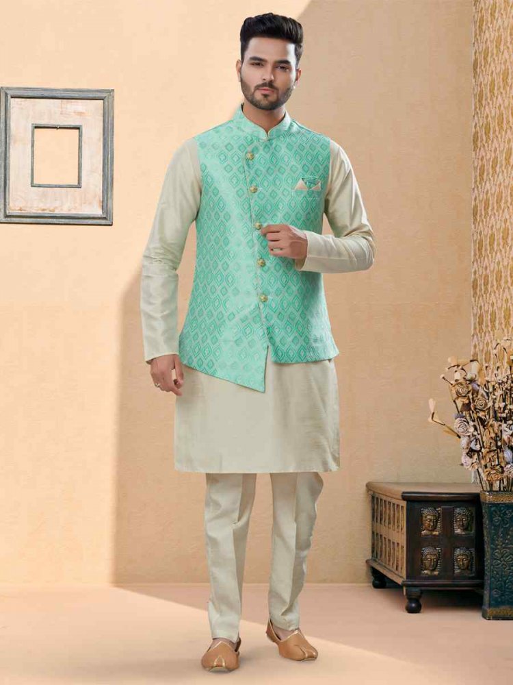 Off White Silk Dupion Woven Festival Party Kurta