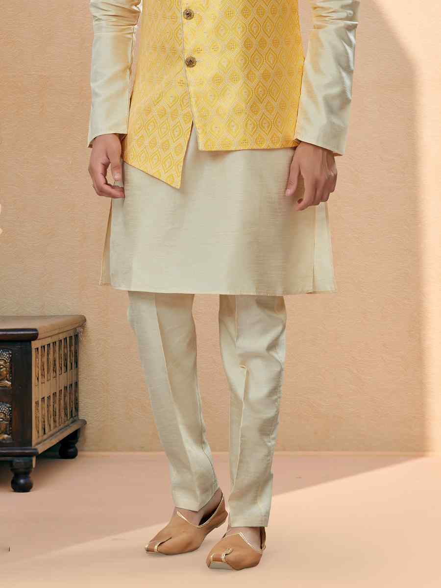 Off White Silk Dupion Woven Festival Party Kurta