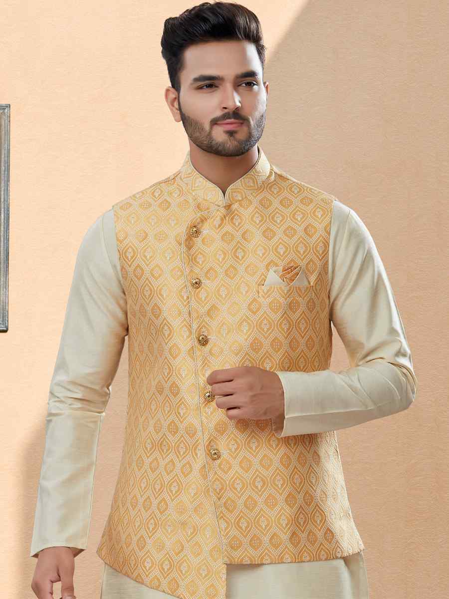 Off White Silk Dupion Woven Festival Party Kurta