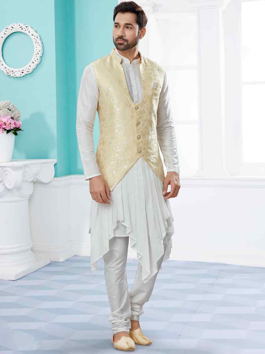 Off White Silk Dupion Woven Festival Party Kurta