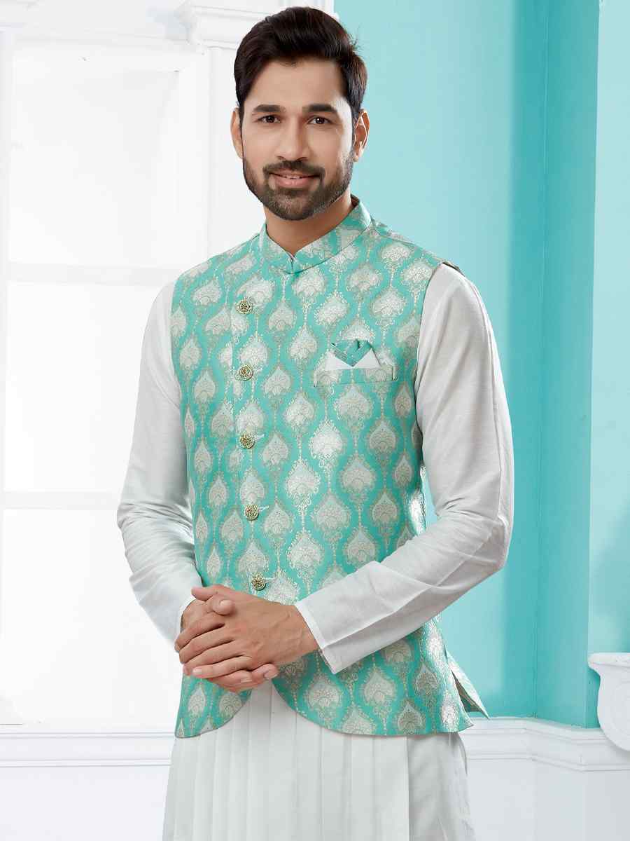 Off White Silk Dupion Woven Festival Party Kurta