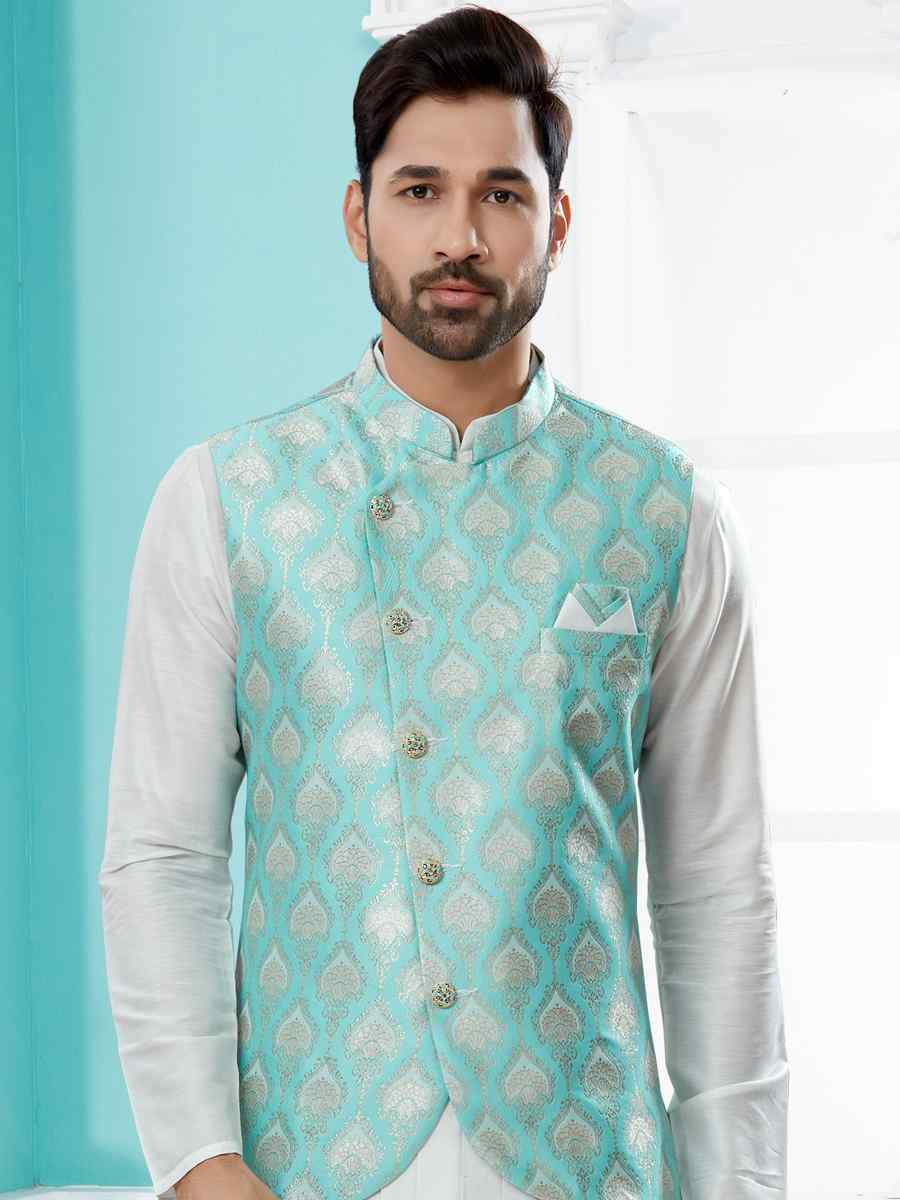 Off White Silk Dupion Woven Festival Party Kurta