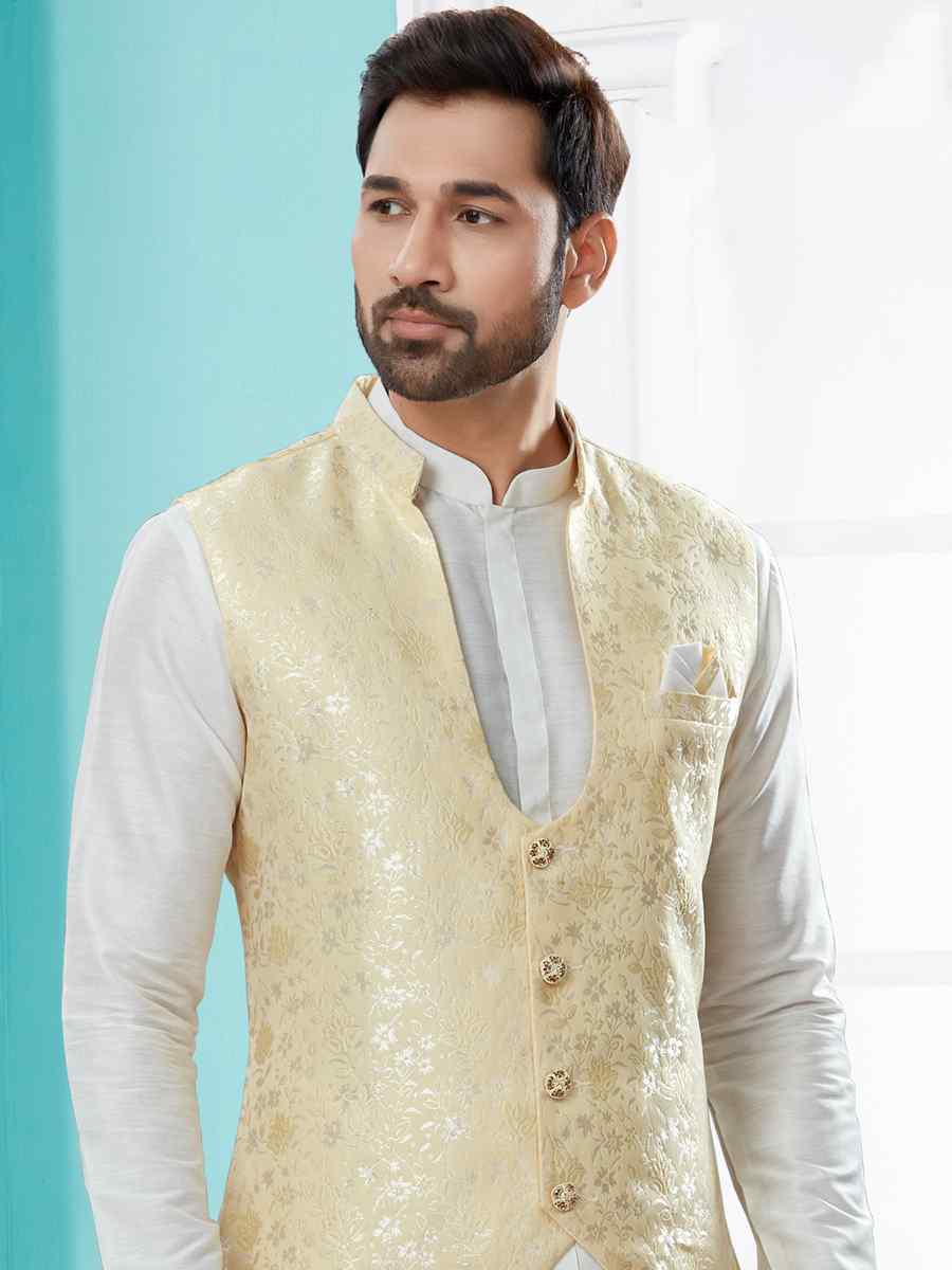 Off White Silk Dupion Woven Festival Party Kurta