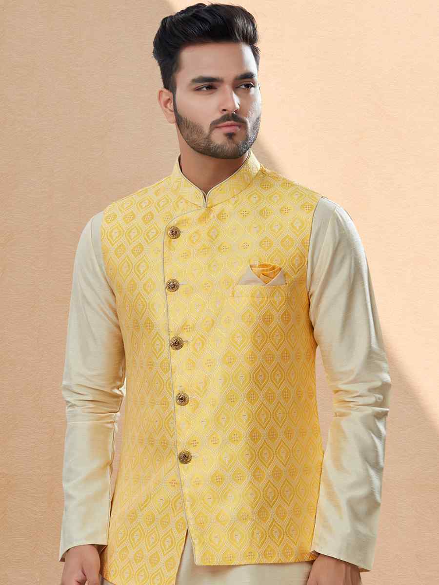 Off White Silk Dupion Woven Festival Party Kurta