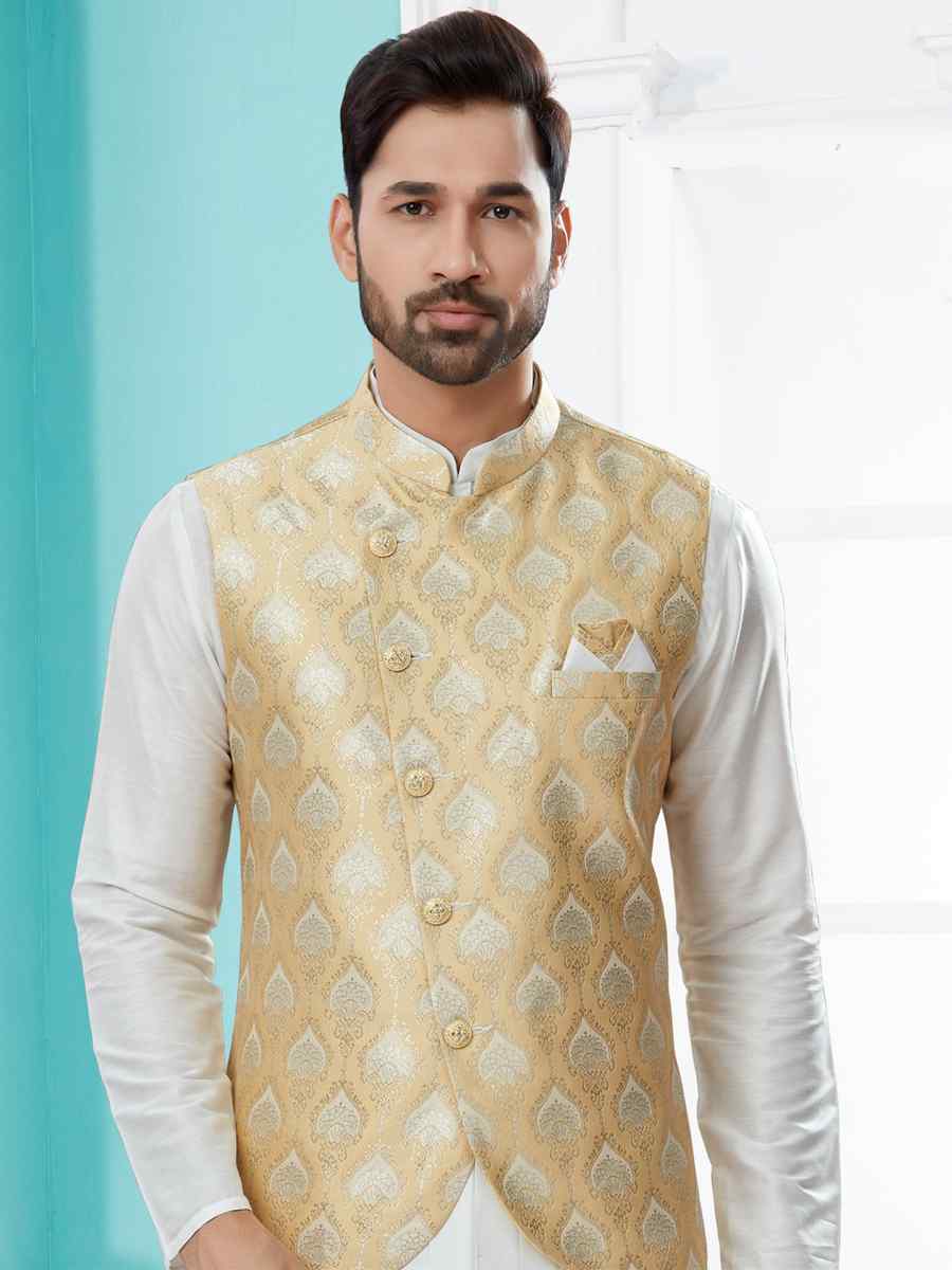 Off White Silk Dupion Woven Festival Party Kurta