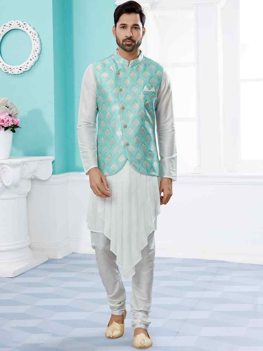 Off White Silk Dupion Woven Festival Party Kurta