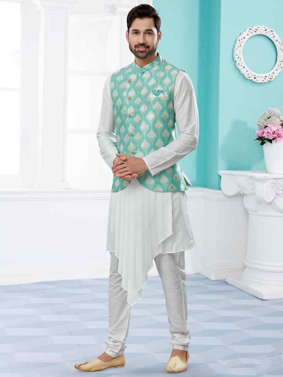 Off White Silk Dupion Woven Festival Party Kurta