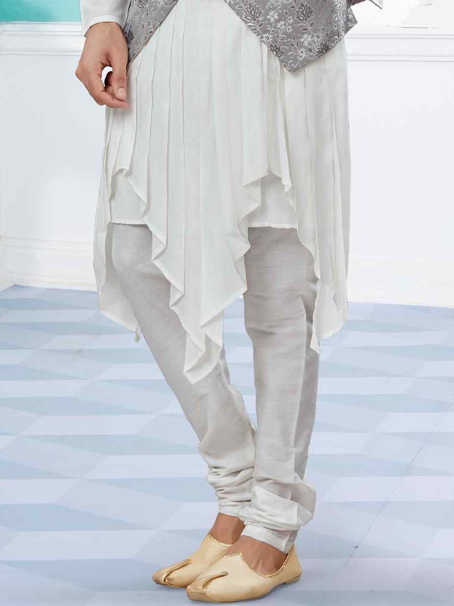 Off White Silk Dupion Woven Festival Party Kurta