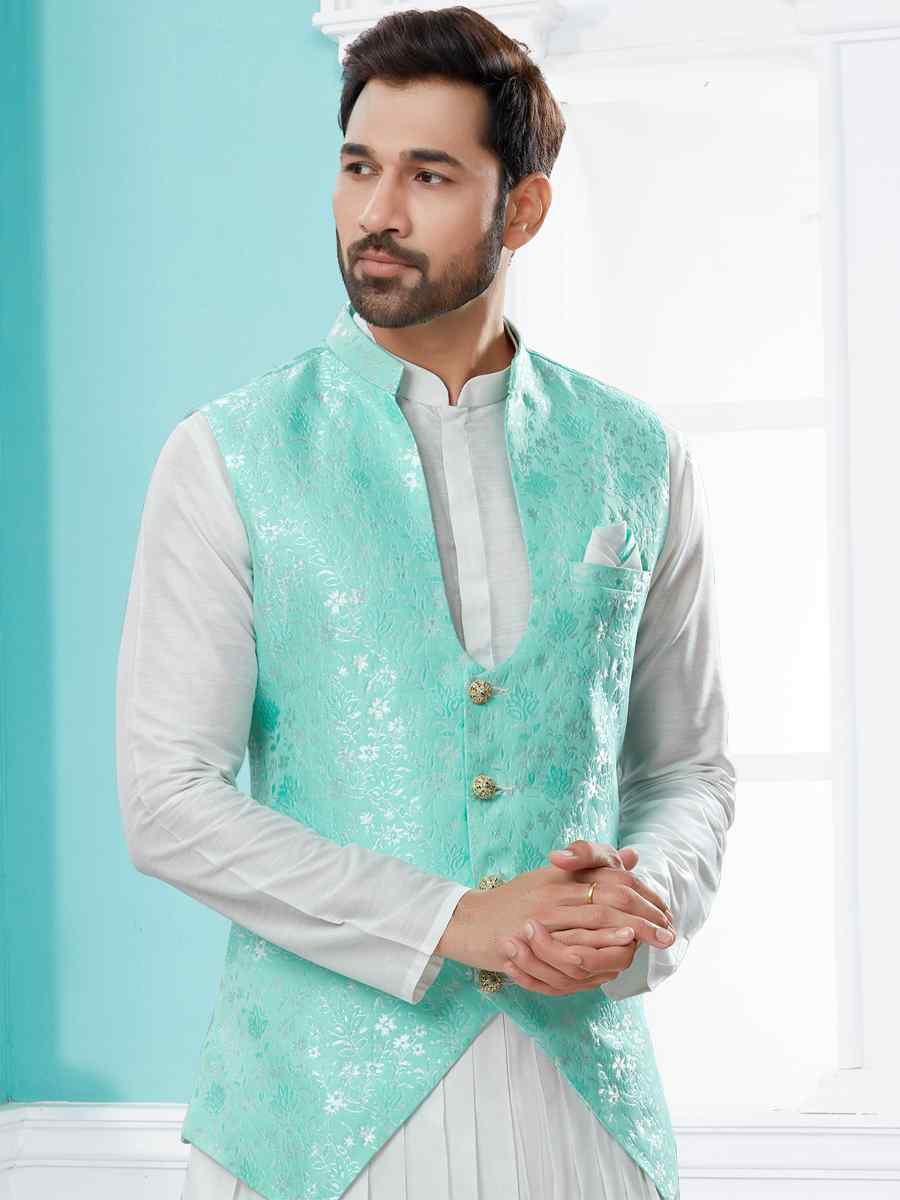 Off White Silk Dupion Woven Festival Party Kurta