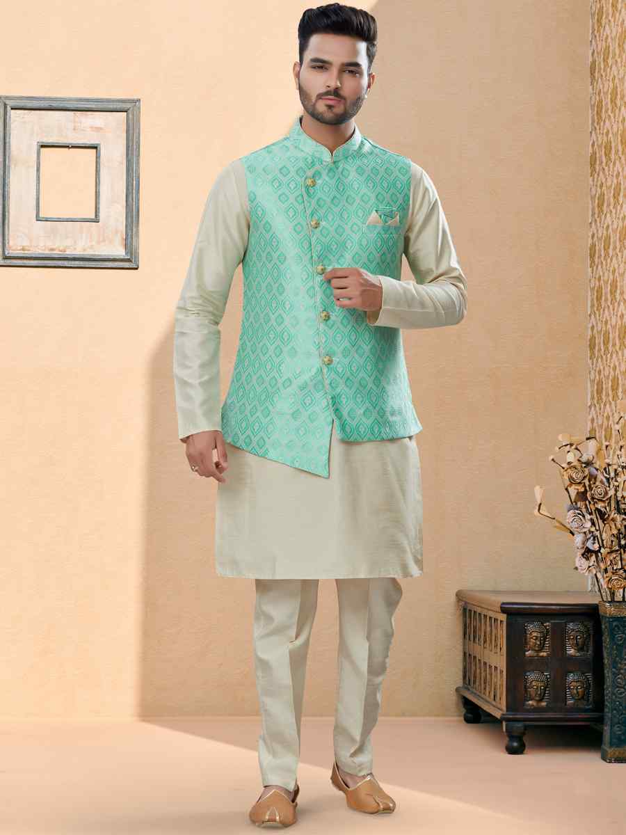 Off White Silk Dupion Woven Festival Party Kurta