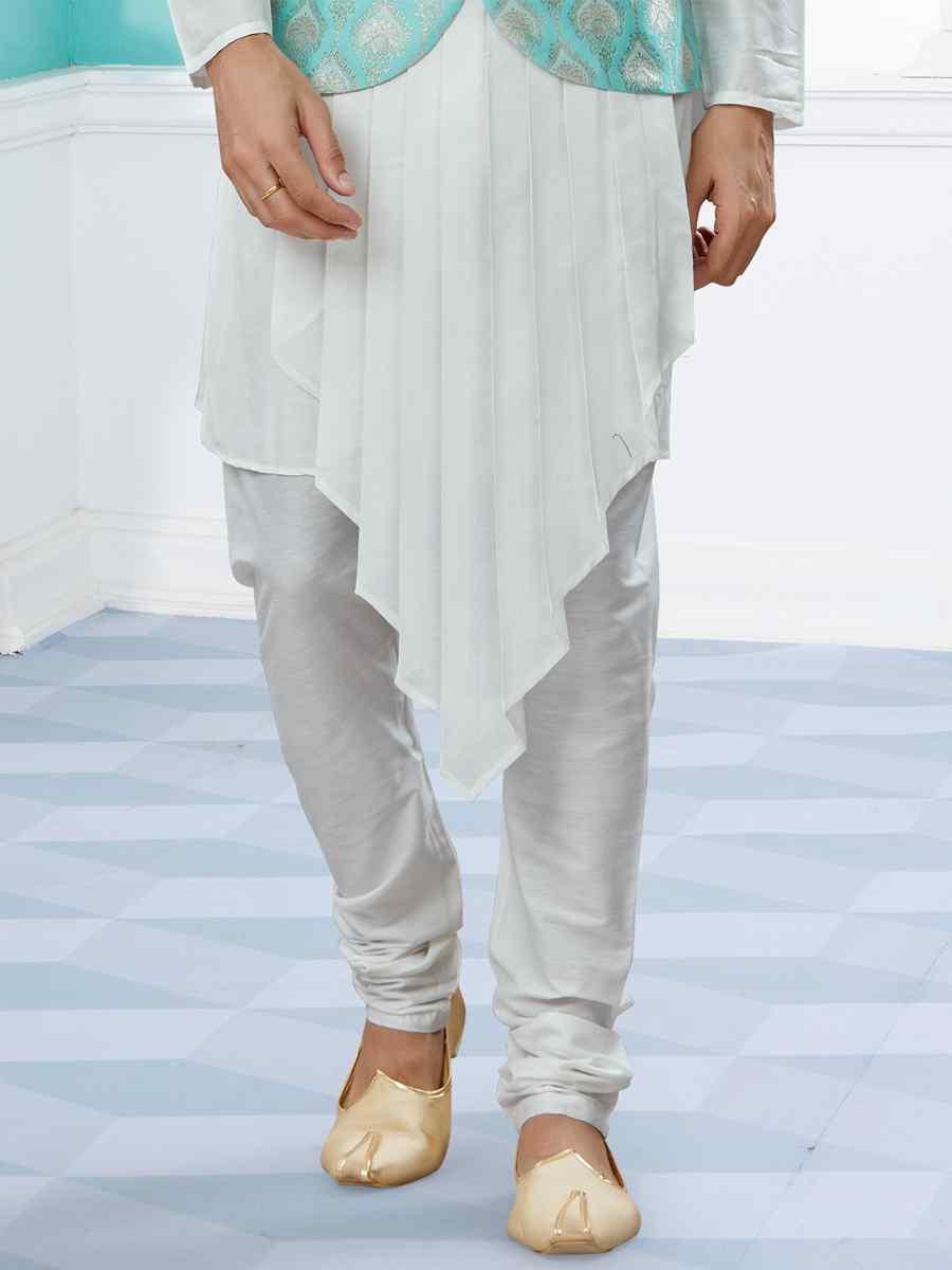 Off White Silk Dupion Woven Festival Party Kurta