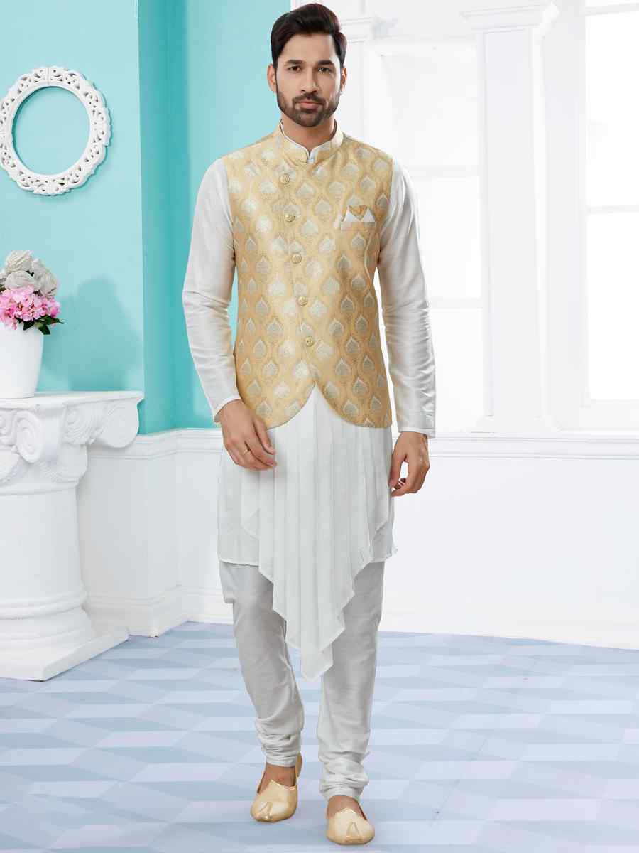 Off White Silk Dupion Woven Festival Party Kurta