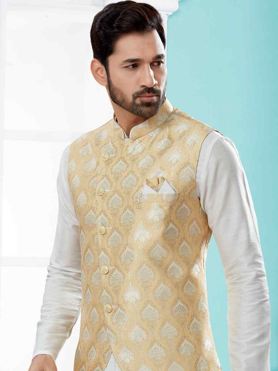 Off White Silk Dupion Woven Festival Party Kurta