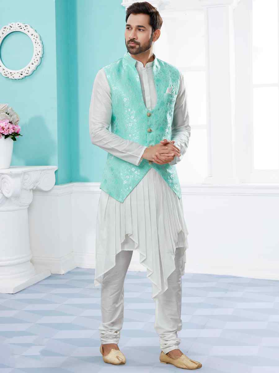 Off White Silk Dupion Woven Festival Party Kurta