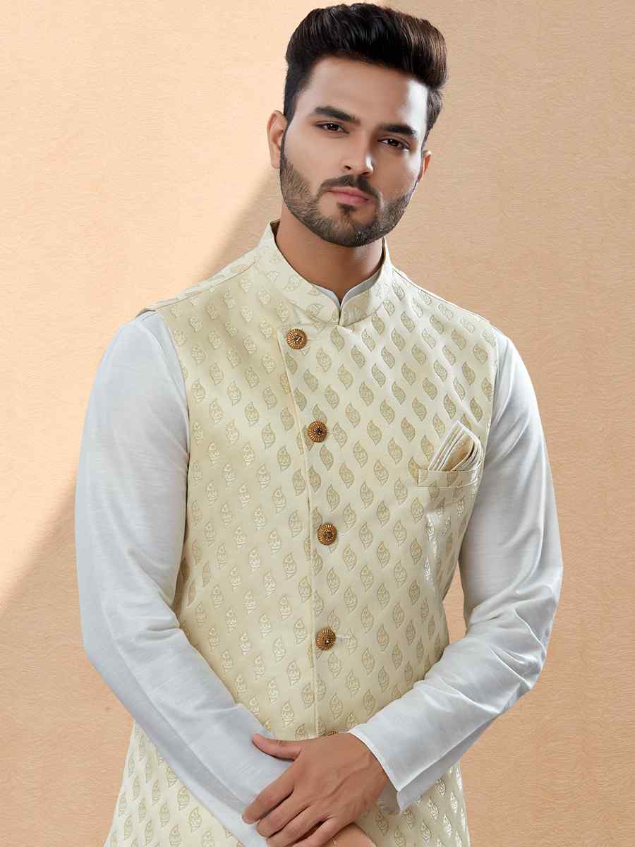 Off White Silk Dupion Woven Festival Party Kurta