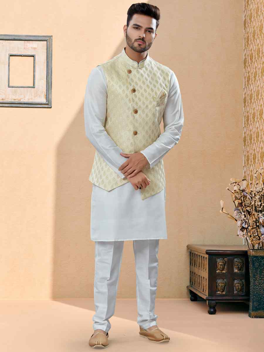 Off White Silk Dupion Woven Festival Party Kurta