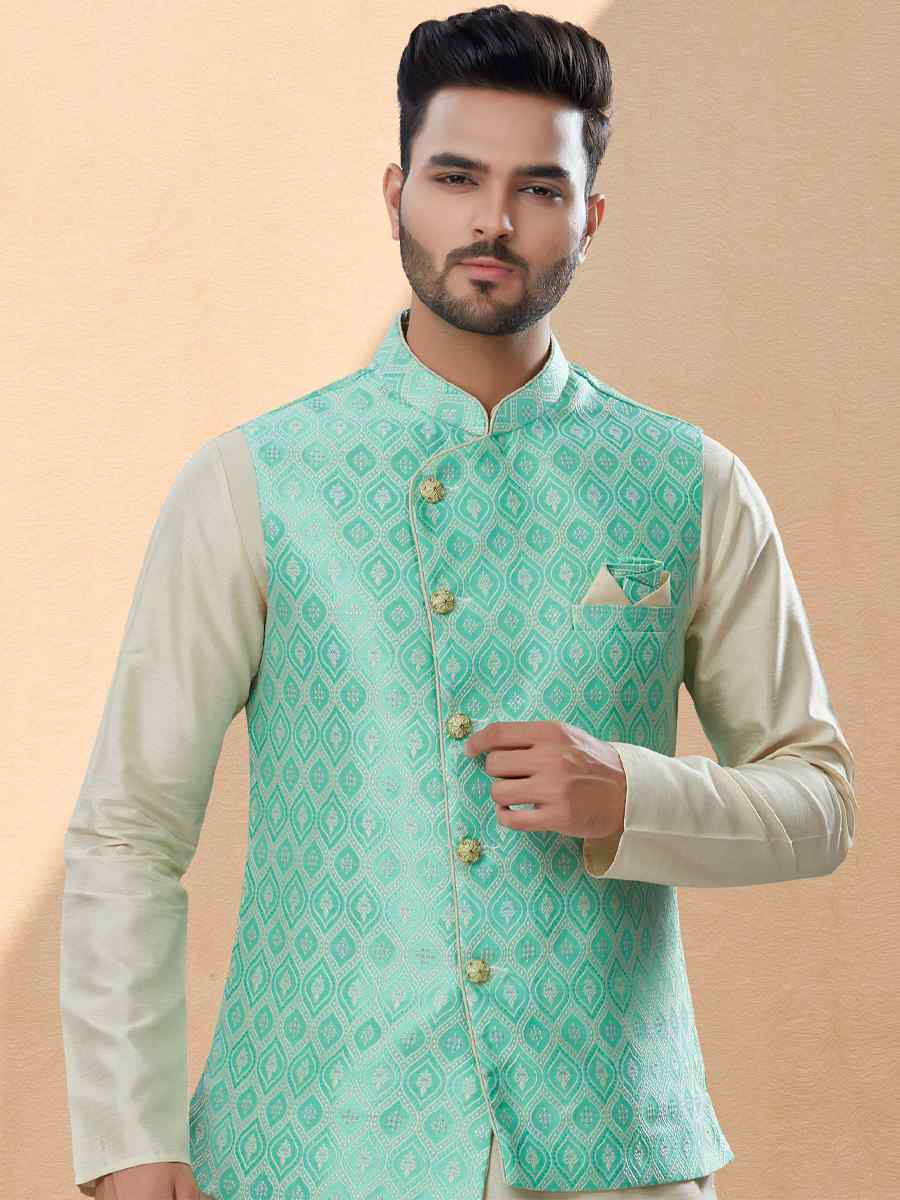 Off White Silk Dupion Woven Festival Party Kurta