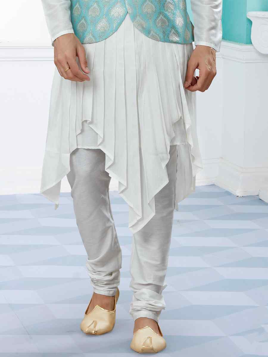 Off White Silk Dupion Woven Festival Party Kurta