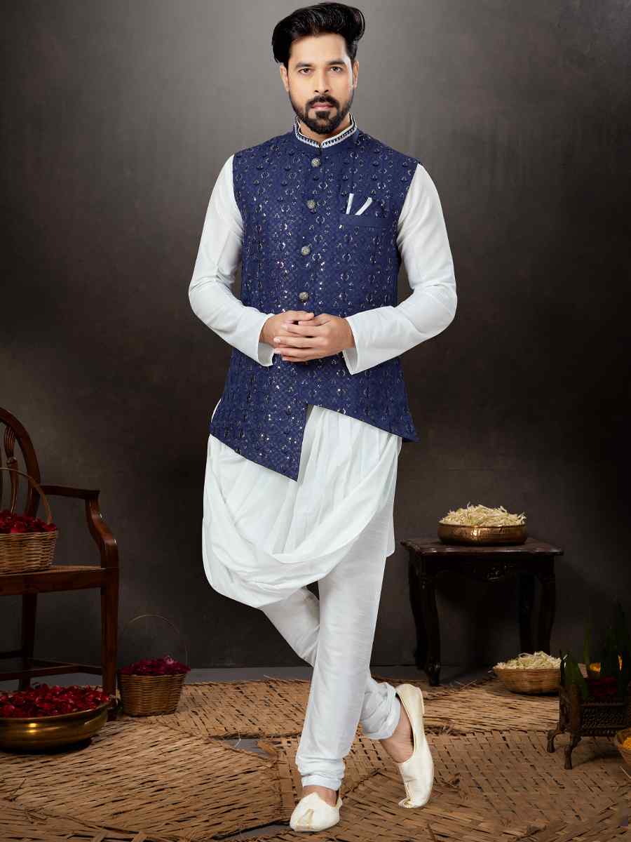 Off White Silk Dupion Woven Festival Wedding Kurta