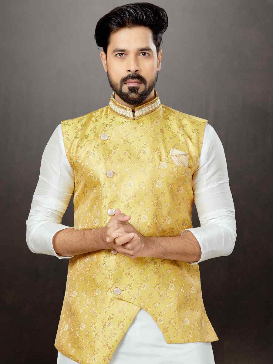 Off White Silk Dupion Woven Festival Wedding Kurta
