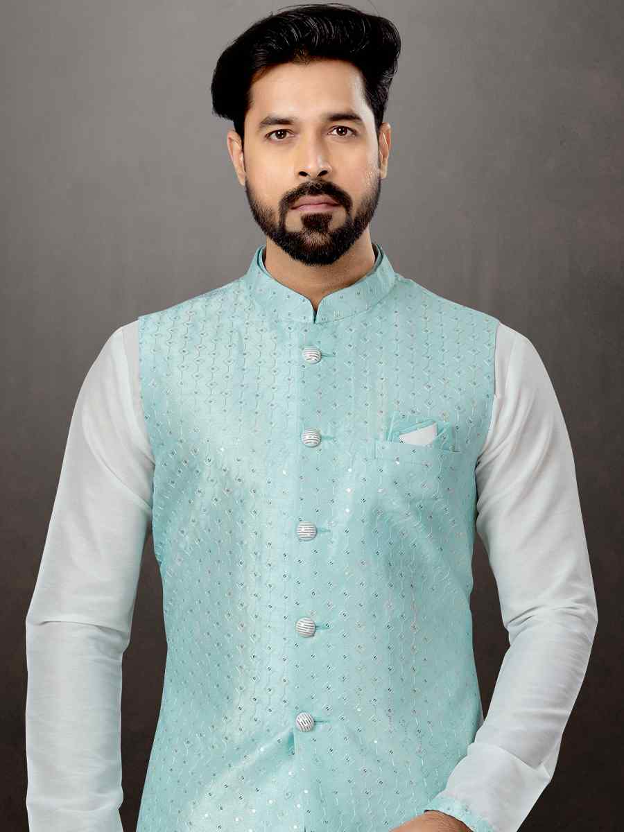 Off White Silk Dupion Woven Festival Wedding Kurta