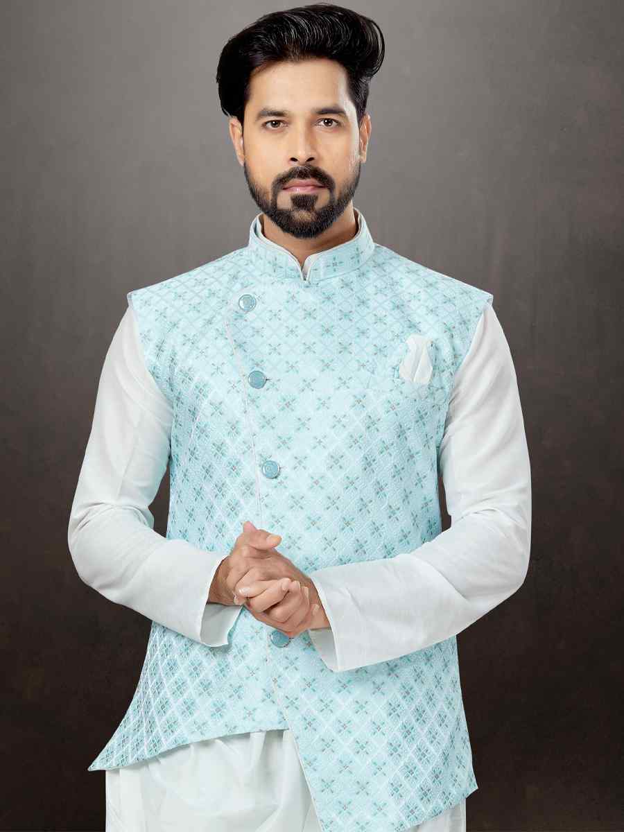 Off White Silk Dupion Woven Festival Wedding Kurta