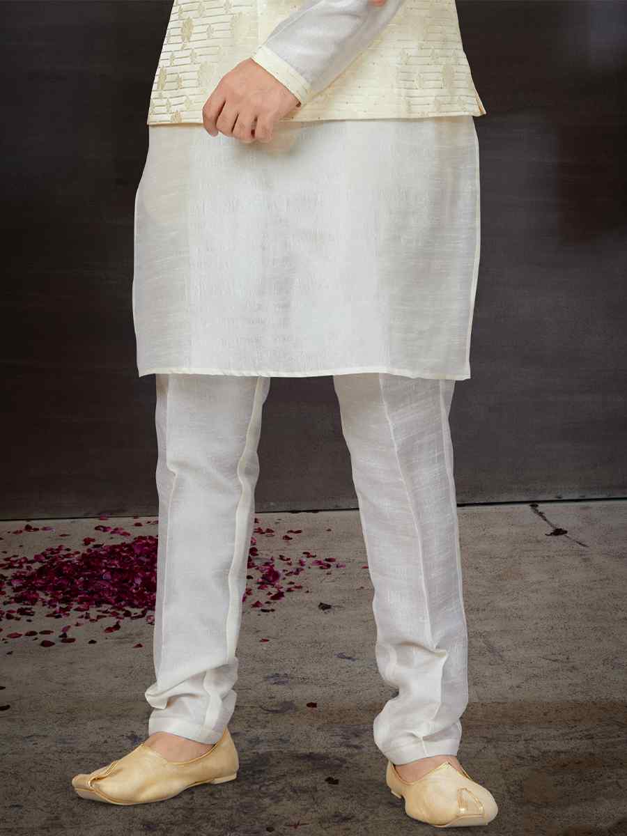 Off White Silk Dupion Woven Festival Wedding Kurta