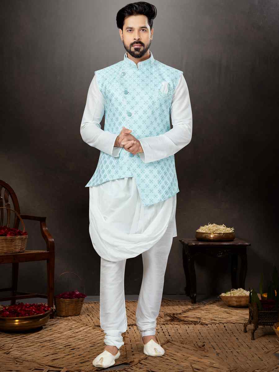 Off White Silk Dupion Woven Festival Wedding Kurta
