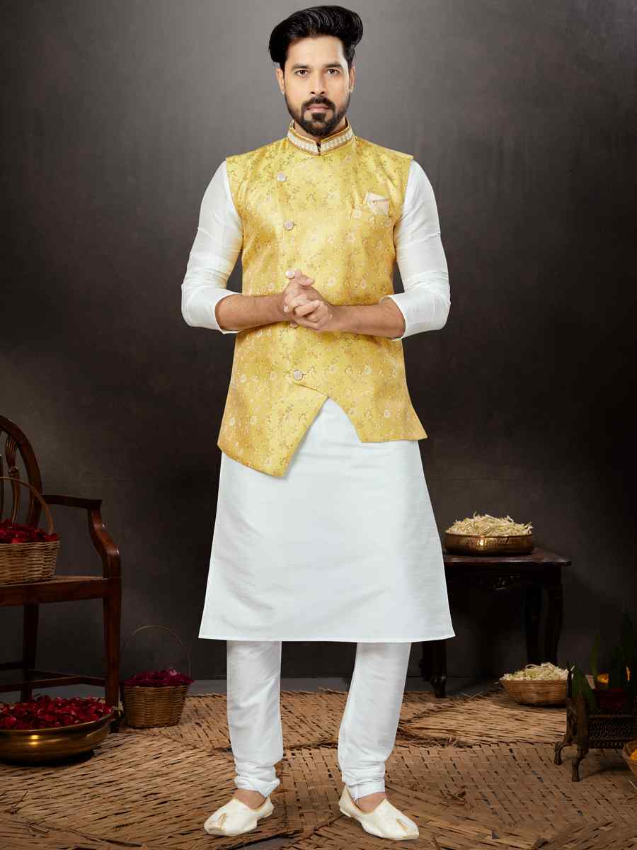 Off White Silk Dupion Woven Festival Wedding Kurta