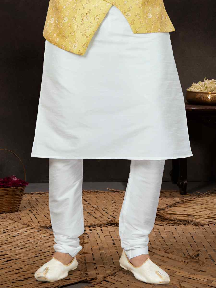 Off White Silk Dupion Woven Festival Wedding Kurta