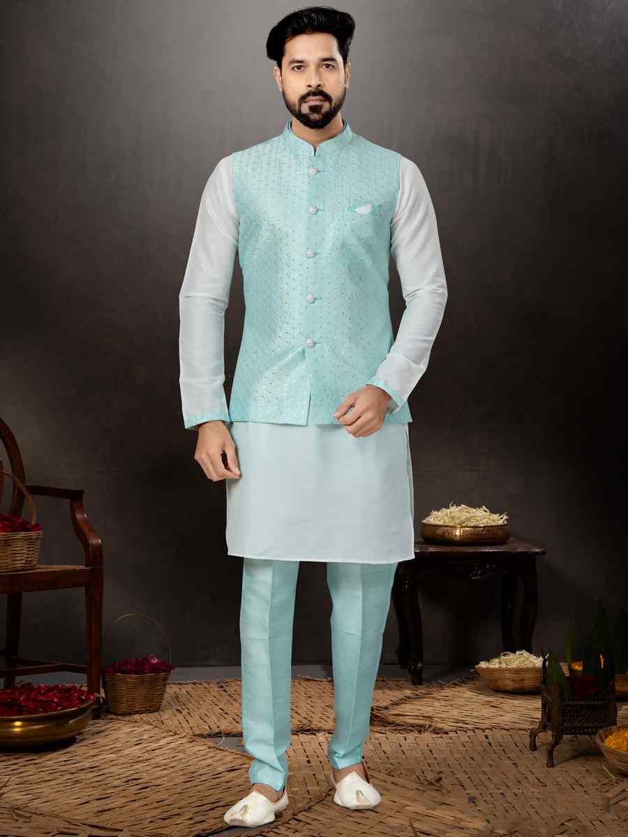 Off White Silk Dupion Woven Festival Wedding Kurta