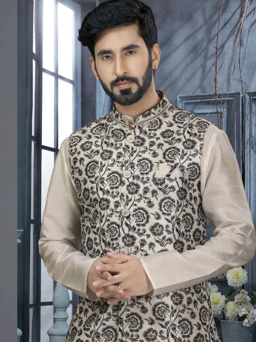 Off White Silk Dupion Woven Festival Wedding Sherwani