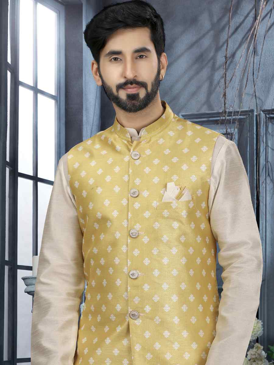 Off White Silk Dupion Woven Festival Wedding Sherwani