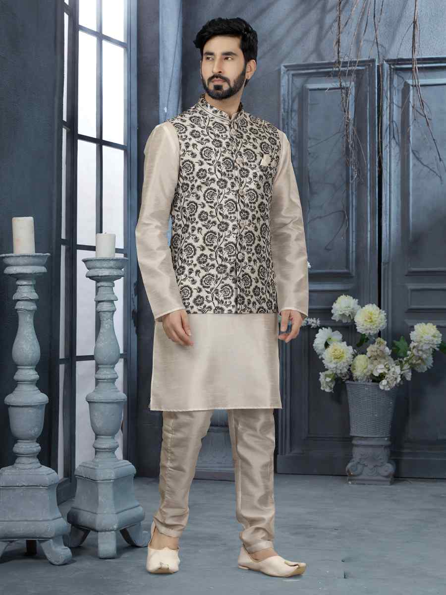 Off White Silk Dupion Woven Festival Wedding Sherwani