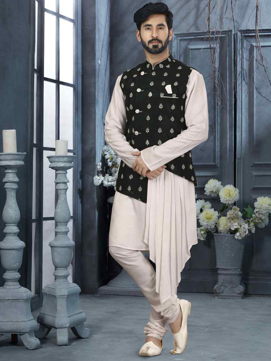 Off White Silk Dupion Woven Festival Wedding Sherwani