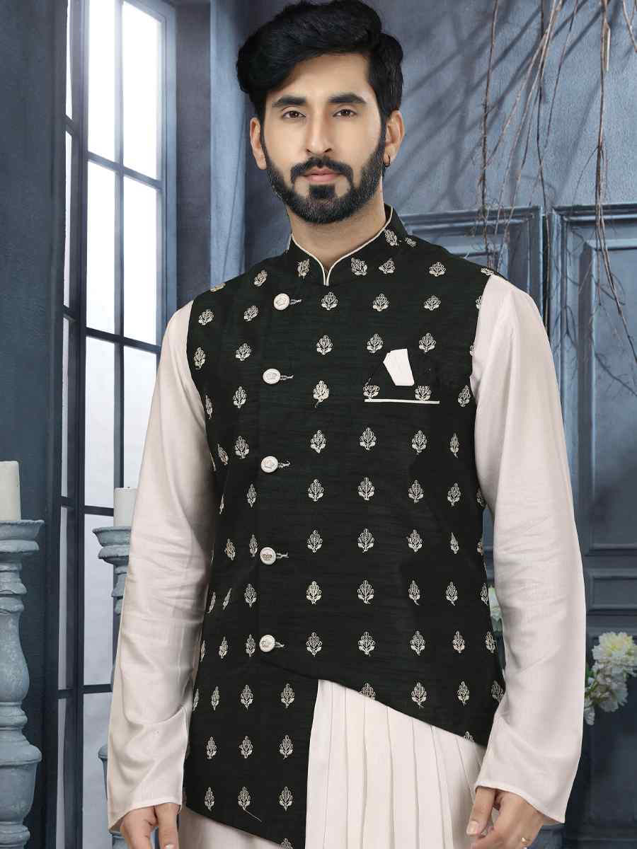 Off White Silk Dupion Woven Festival Wedding Sherwani