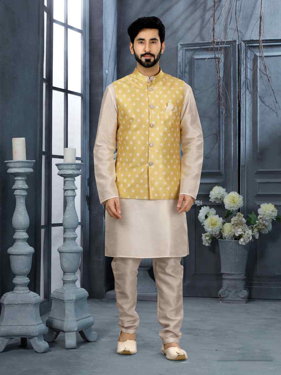 Off White Silk Dupion Woven Festival Wedding Sherwani