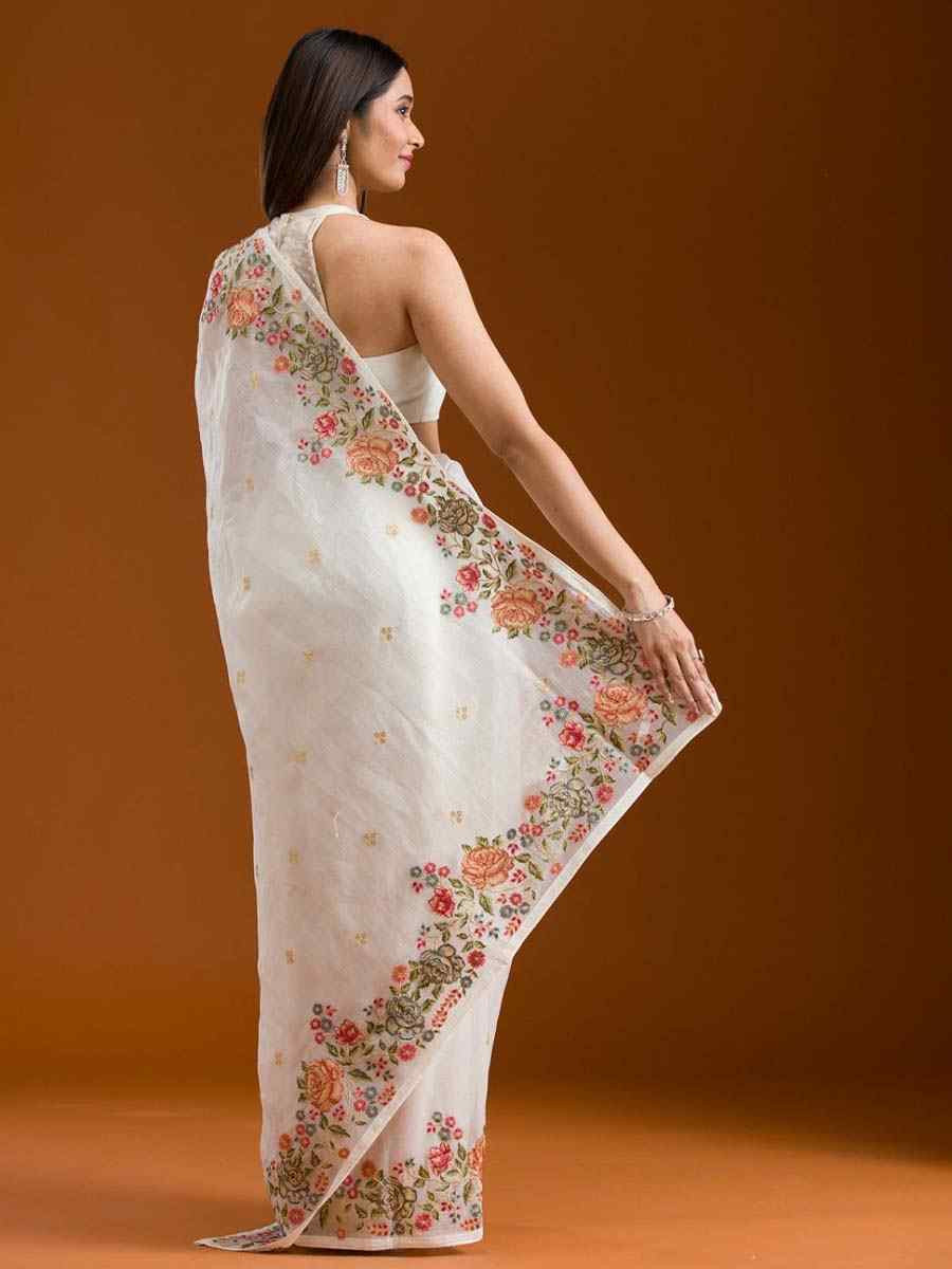 Off-White Silk Embroidered Festival Wedding Fancy Heavy Border Saree