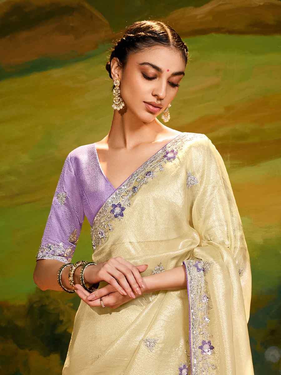 Off-White Silk Embroidered Festival Wedding Fancy Heavy Border Saree