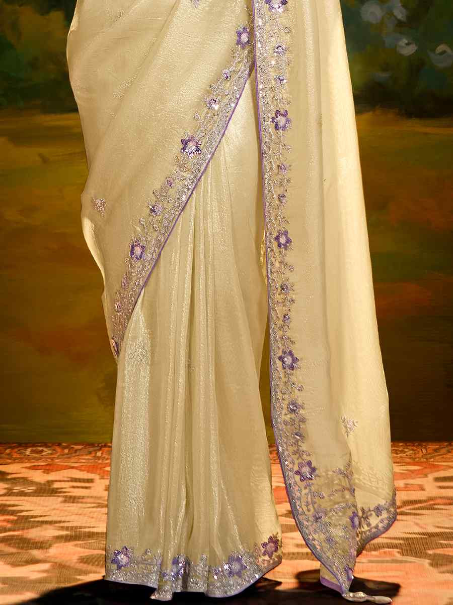 Off-White Silk Embroidered Festival Wedding Fancy Heavy Border Saree