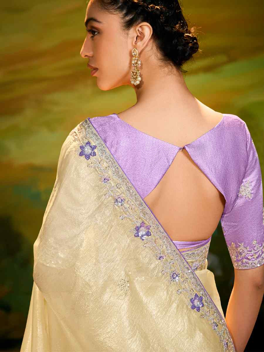Off-White Silk Embroidered Festival Wedding Fancy Heavy Border Saree