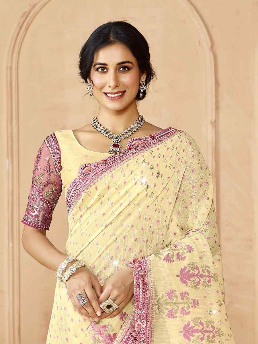 Off-White Silk Embroidered Festival Wedding Fancy Heavy Border Saree