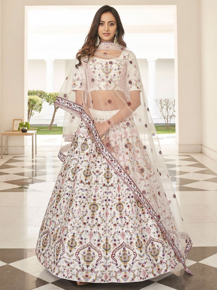 Off White Silk Embroidered Wedding Lehenga Choli